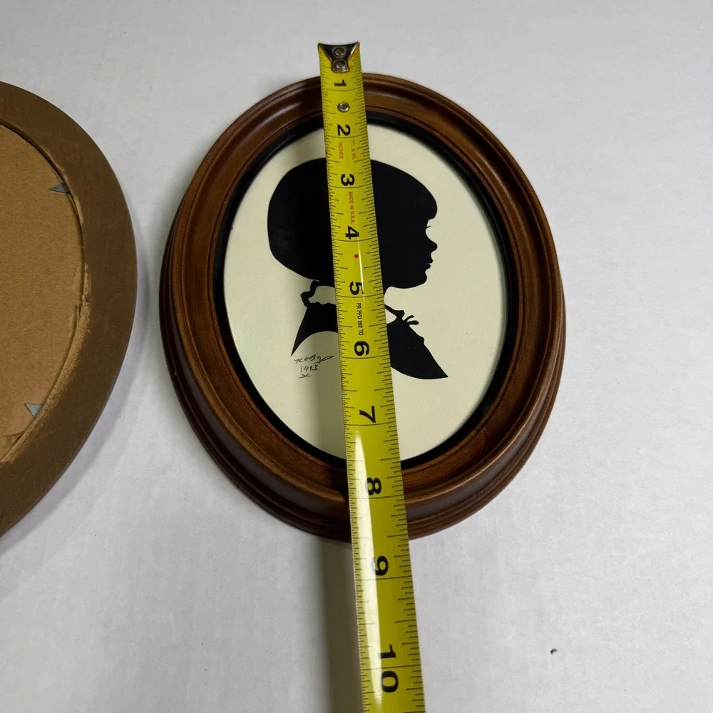 Vintage 1983 Signed Silhouette Portraits Boy and Girl Oval Wood Frames Pair